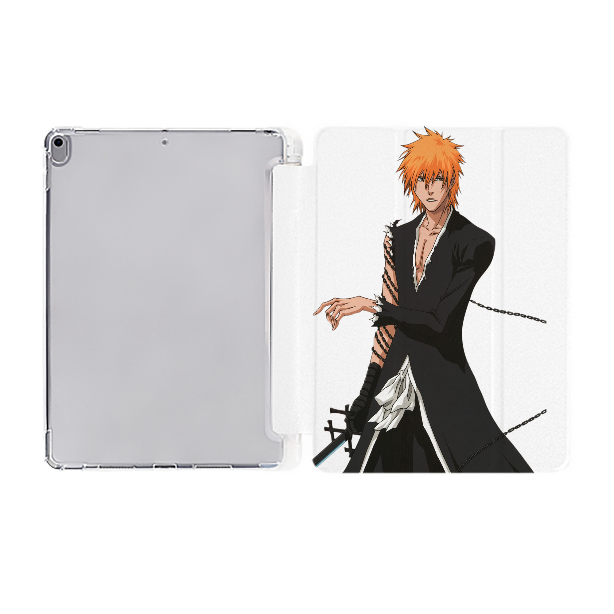 （画像用） ブリーチ 黒崎一護（くろさき いちご）BLEACH Kurosaki Ichigo IPad ケース ペン収納付き 三つ折りスタンド PUレザー×シリコン 対応機種9.5/10.5/10.9インチ